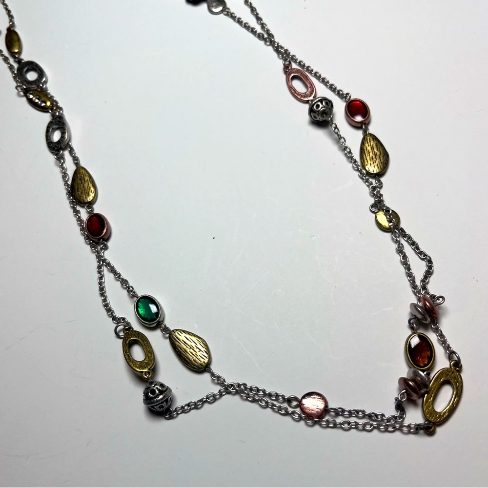 Long length 2-strands gold & colored jewels/18”